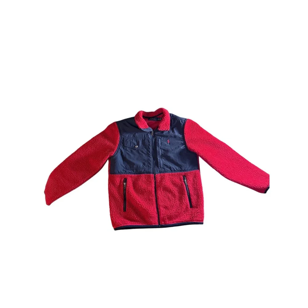 Polo Ralph Lauren Kids Red Navy Fleece Colorblock Zip Up‎ Jacket L 14 16